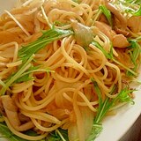 鶏としめじの水菜パスタ